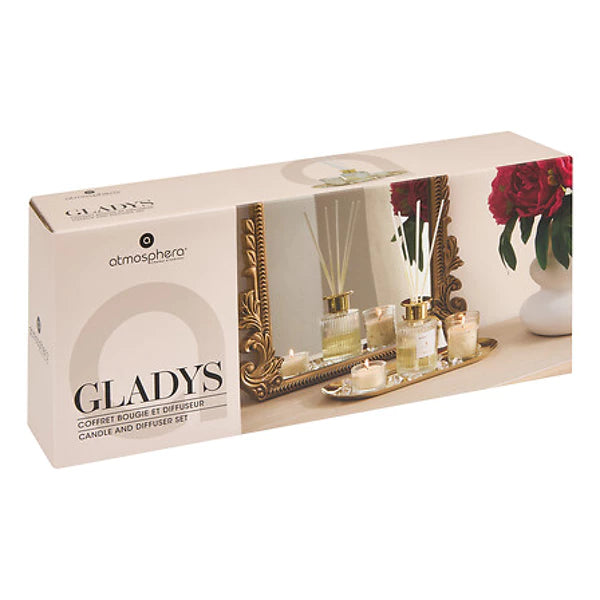 Gladys Gold Geurenset Compleet – Diffuser, Kaarsen & Gouden Tray