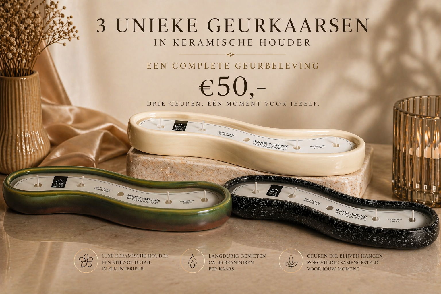 3 Luxe Geurkaarsen In Keramische Houder