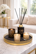 Luxe Woondecoratie Set met Kaarsen & Geurstokjes – Gouden Decoratieschaal voor Sfeervol Interieur