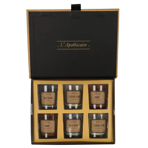 Apothekerset Geurkaarsenset x6 – Luxe Geurkaarsen in Klassieke Stijl | Tijdloze Geuren & Perfect Cadeau voor Elk Interieur