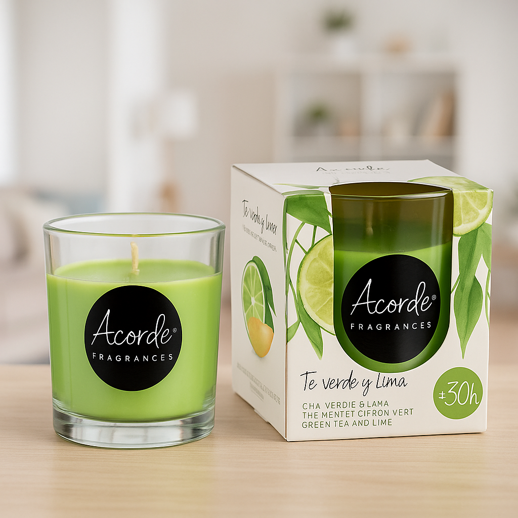 Geurkaars Groene Thee in Glas – Luxe Geurkaars met 30 Uur Brandtijd | Warme Groene Thee Geur Voor Een Gezellige en Ontspannende Sfeer