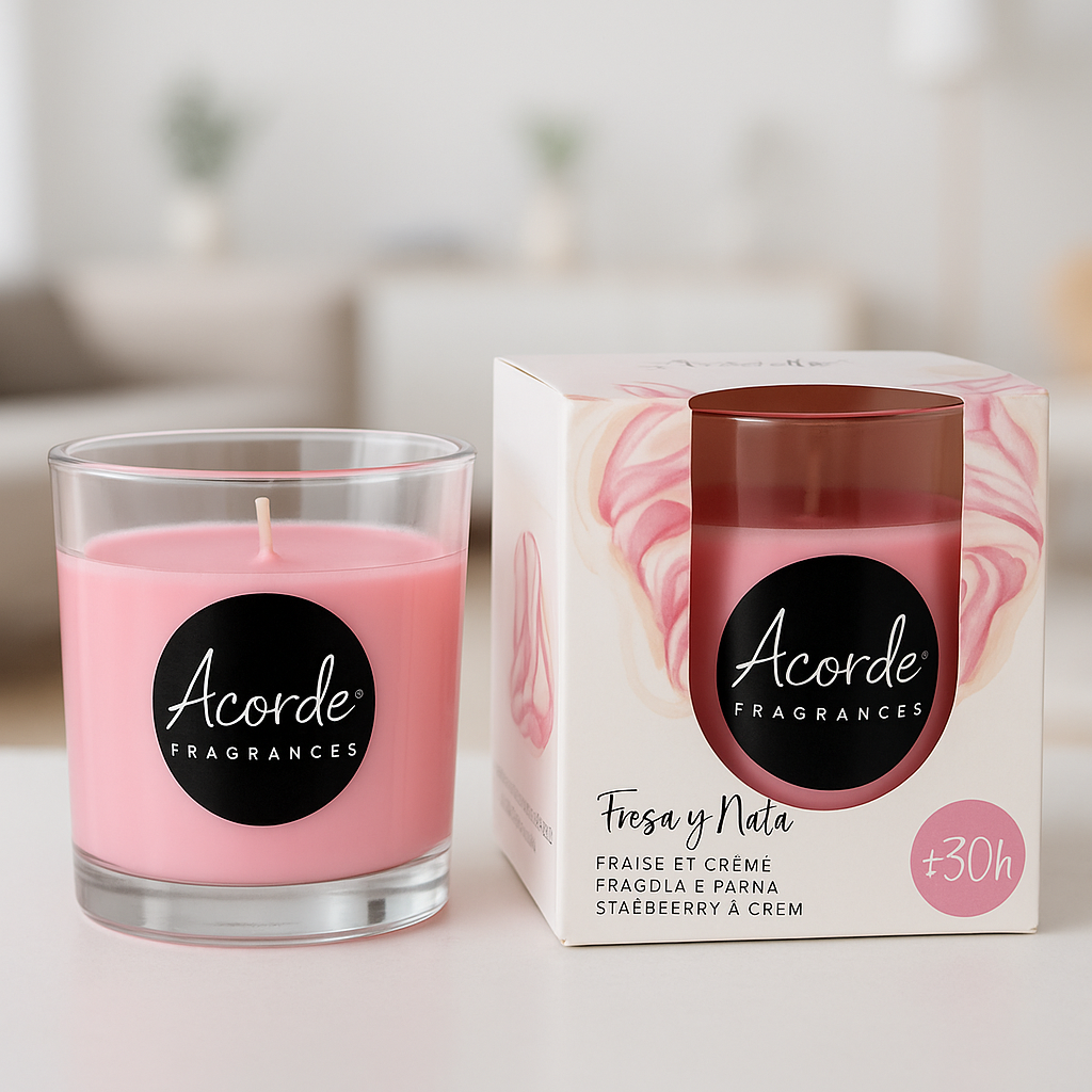 Geurkaars Aardbei & Creme in Glas – Luxe Geurkaars met 30 Uur Brandtijd | Warme Aardbei & Creme Geur voor een Gezellige en Ontspannende Sfeer