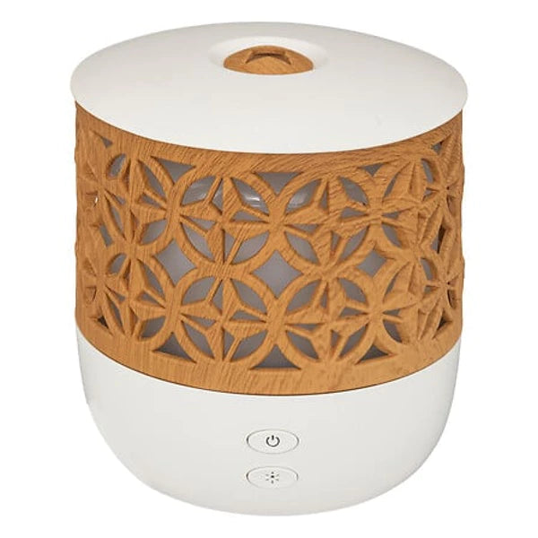 Olie Diffuser 100 ml USB – Compacte Aromatherapie Geurvernevelaar met Kleurverlichting – Stil & Modern Design in Wit met Houteffect – Geurverspreider voor Woonkamer, Slaapkamer & Kantoor