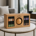 Coff Diffuser + 12 Hui PFM Aromatherapie Diffuser – Luxe Geurvernevelaar met 12 Geuroliën – Stil Design in Beige – Geurverspreider voor Woonkamer, Slaapkamer, Wellness & Kantoor.