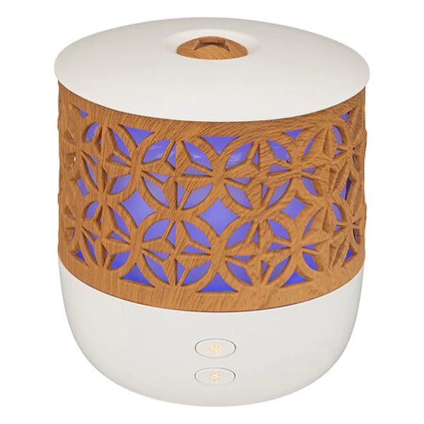 Olie Diffuser 100 ml USB – Compacte Aromatherapie Geurvernevelaar met Kleurverlichting – Stil & Modern Design in Wit met Houteffect – Geurverspreider voor Woonkamer, Slaapkamer & Kantoor