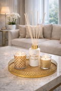 Complete Geurenset Calme – Kaarsen en Diffuser op Gouden Schaal