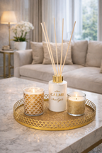 Complete Geurenset Calme – Kaarsen en Diffuser op Gouden Schaal