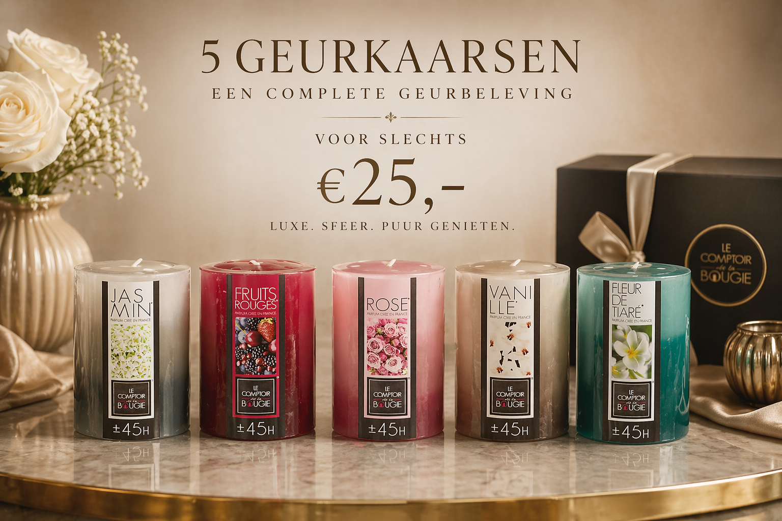 Signature Geurkaarsen Set – 5 Luxe Geuren