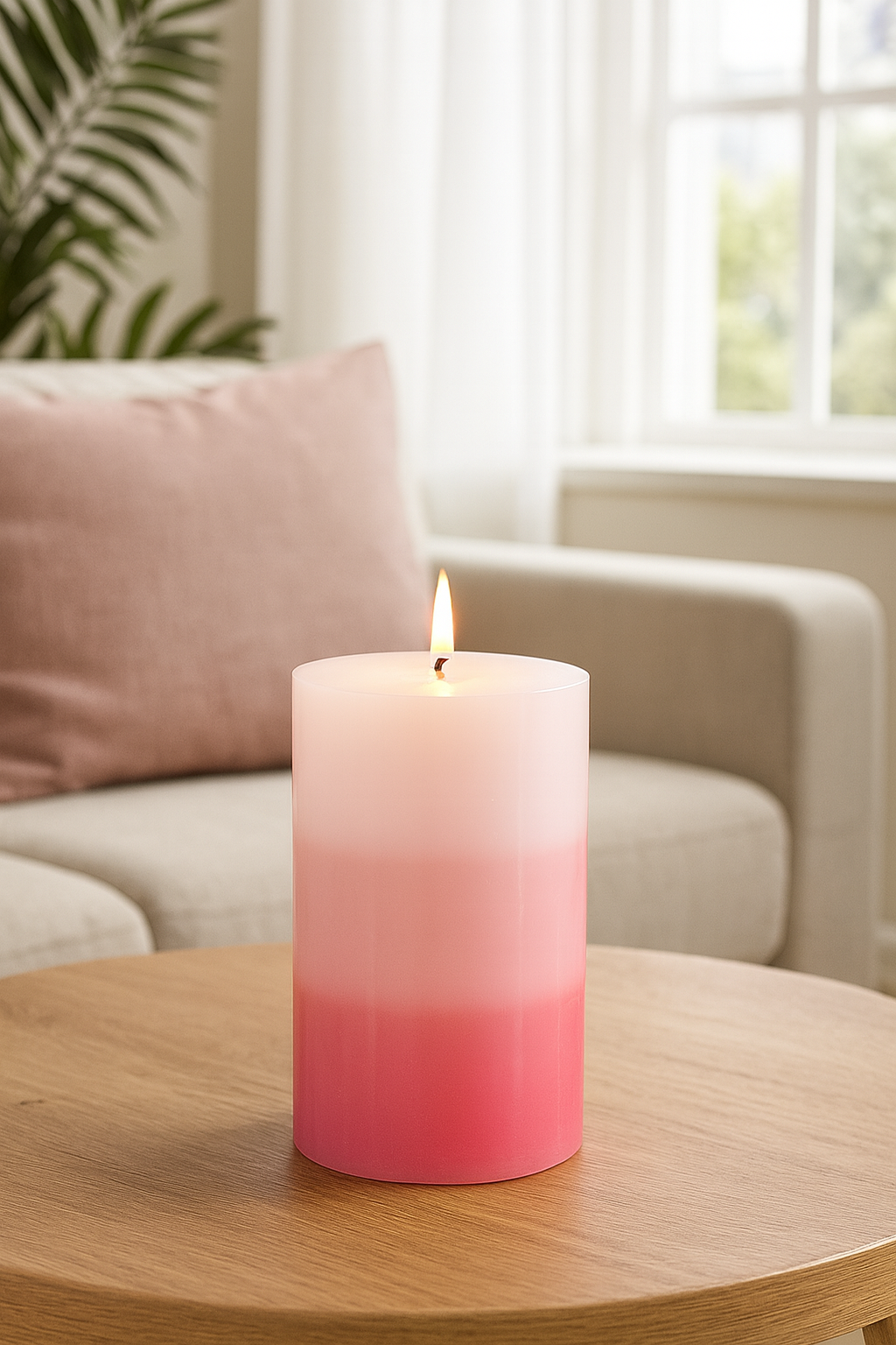 Geurkaars Pink Parfum met Driekleurig Kleurverloop – Ø6,5 x 10 cm – Luxe Wax Kaars  45+ Branduren