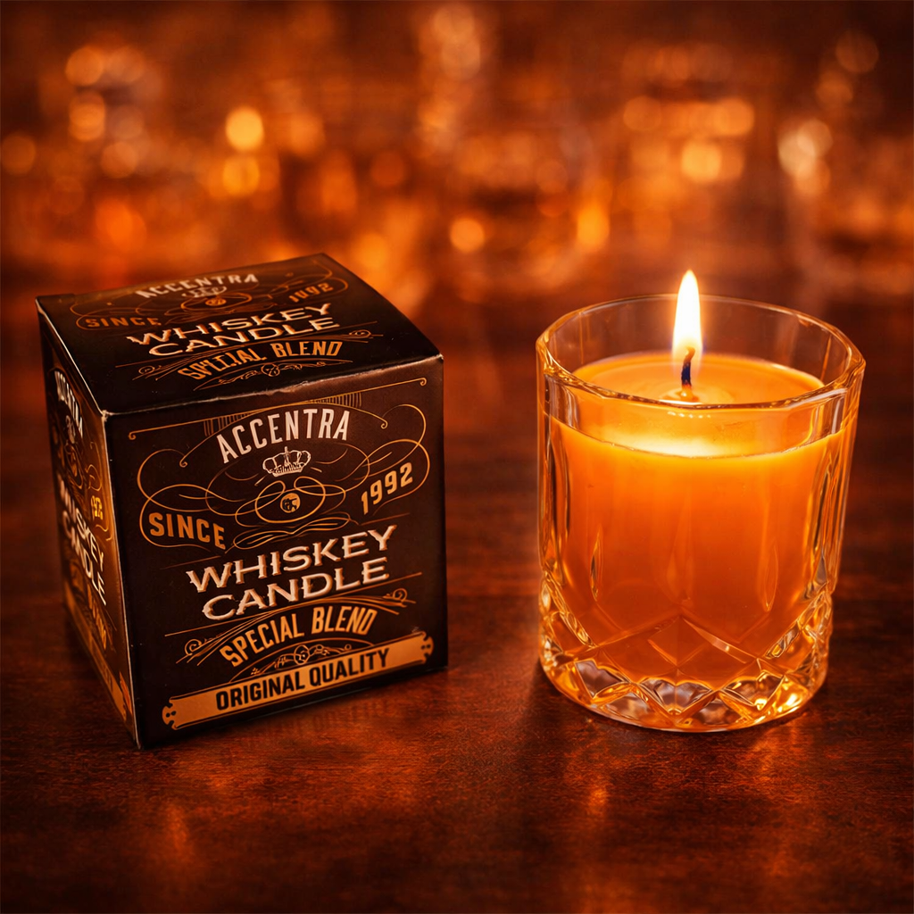 Whiskey Geurkaars in Glas – Mannelijke Kaars met Warme Geur