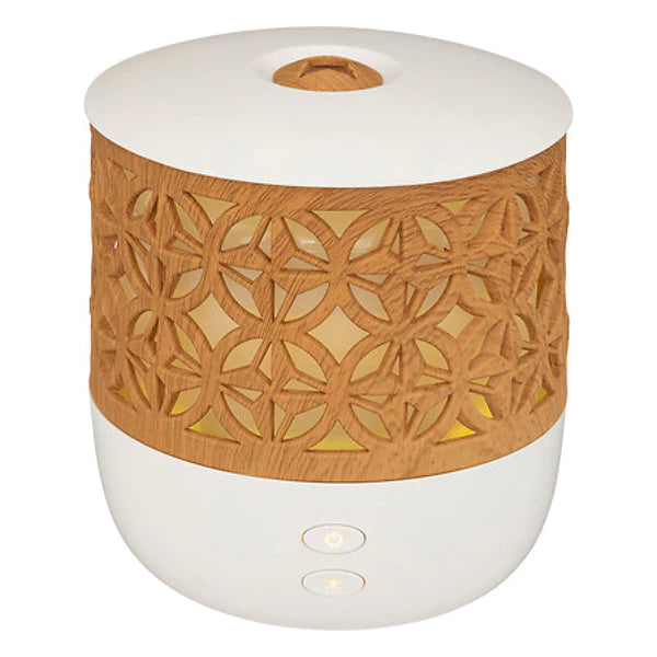 Olie Diffuser 100 ml USB – Compacte Aromatherapie Geurvernevelaar met Kleurverlichting – Stil & Modern Design in Wit met Houteffect – Geurverspreider voor Woonkamer, Slaapkamer & Kantoor