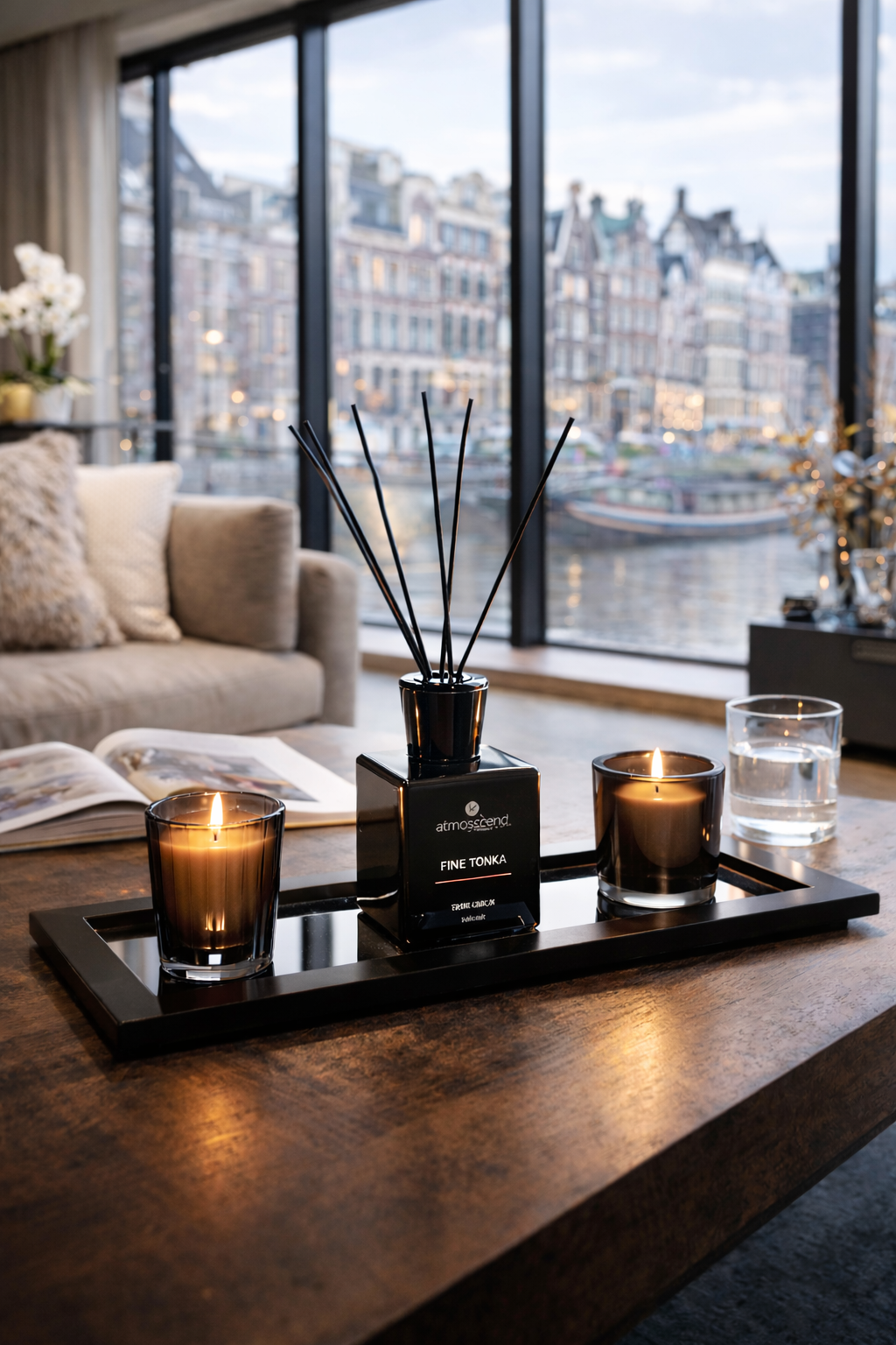 Complete Zwarte Geurenset Lucio – Kaarsen en Diffuser op Schaal