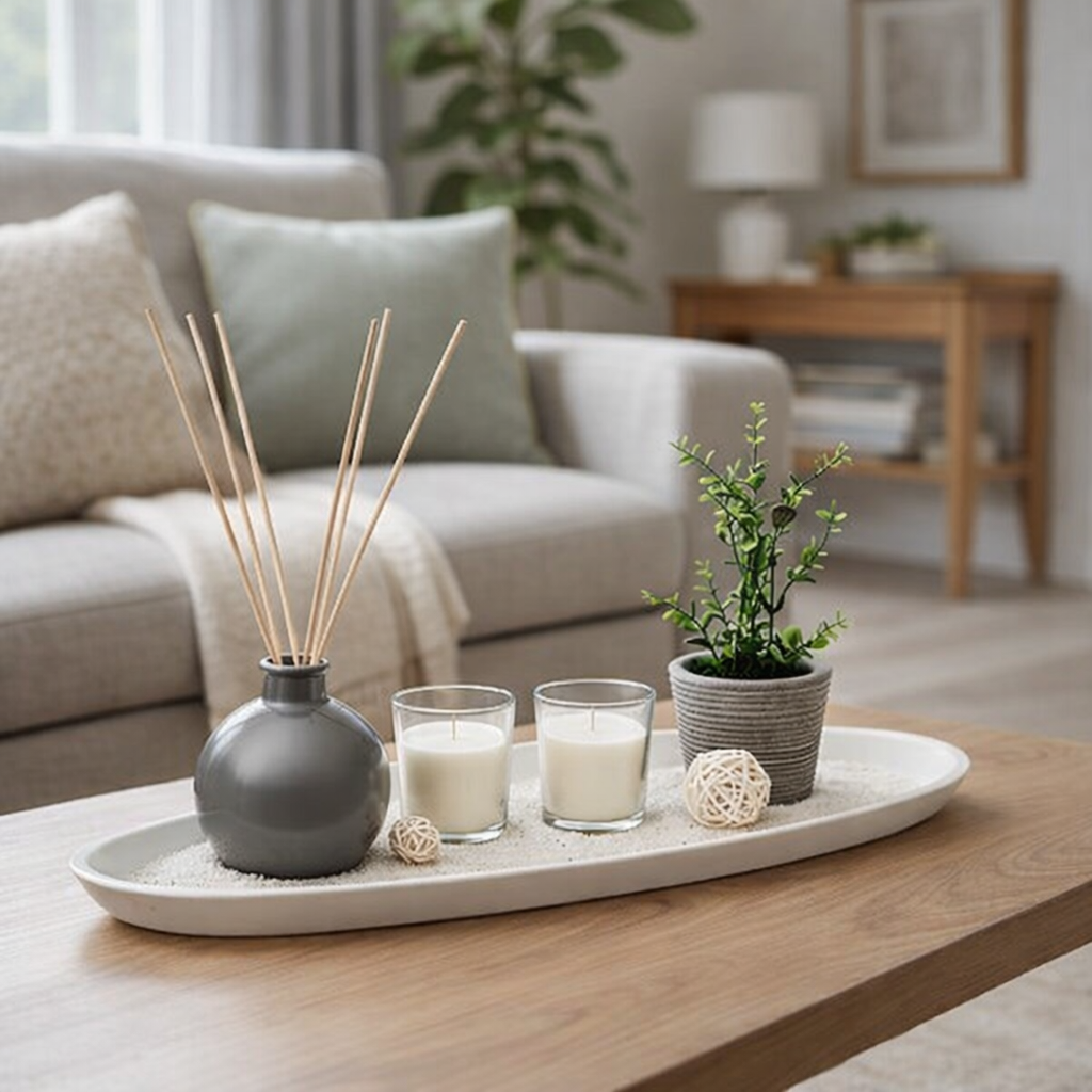 Luxe Geurkaarsenset – Complete Set met Diffuser, Kaarsen, Plant & Decoratie – 50 x 18 x 22 cm – Stijlvolle Geurdecoratie