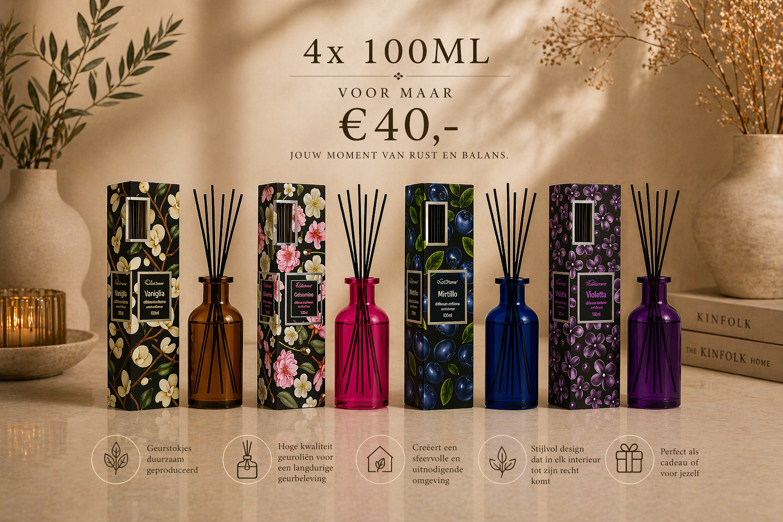 4x 100ML Hoogwaardige Geurstokjes