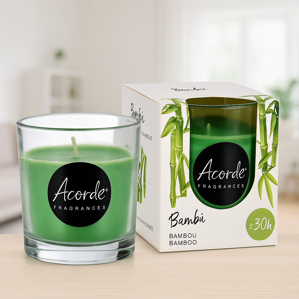 Geurkaars Bamboo in Glas – Luxe Geurkaars met 30 Uur Brandtijd | Warme Bamboogeur voor een Gezellige en Ontspannende Sfeer