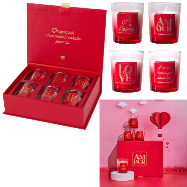 Liefdesdoos Geurkaarsenset x6 – Romantische Rode Kaarsen met Intense Geur | Perfect Cadeau voor Valentijn, Jubileum & Liefdesmomenten