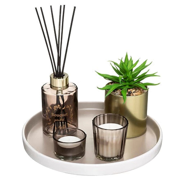 Plateau giftset 5-delig. geur, plantje en 2 waxinelichtjes | Geurstokjes |