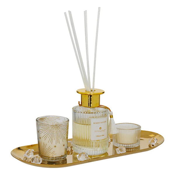 Gladys Gold Geurenset Compleet – Diffuser, Kaarsen & Gouden Tray
