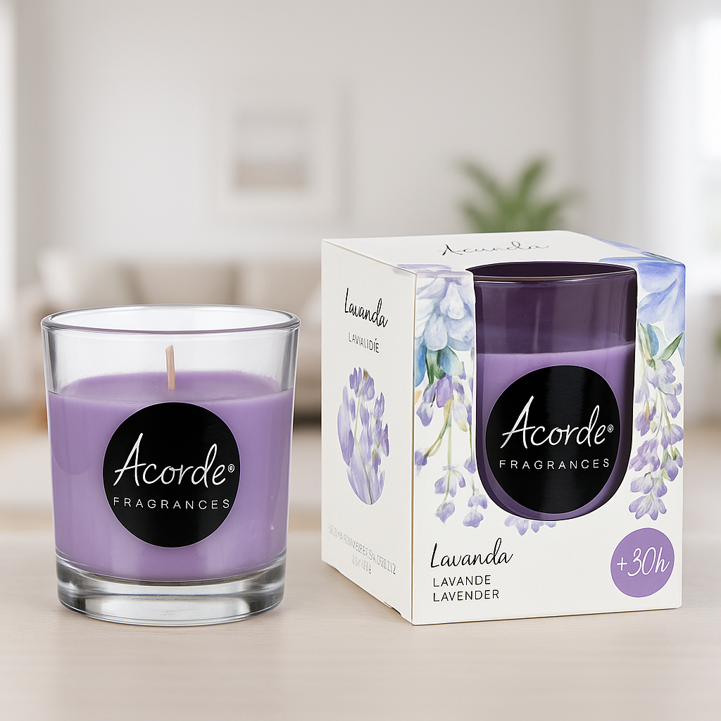 Geurkaars Lavendel in Glas – Luxe Geurkaars met 30 Uur Brandtijd | Warme Lavendelgeur voor een Gezellige en Ontspannende Sfeer