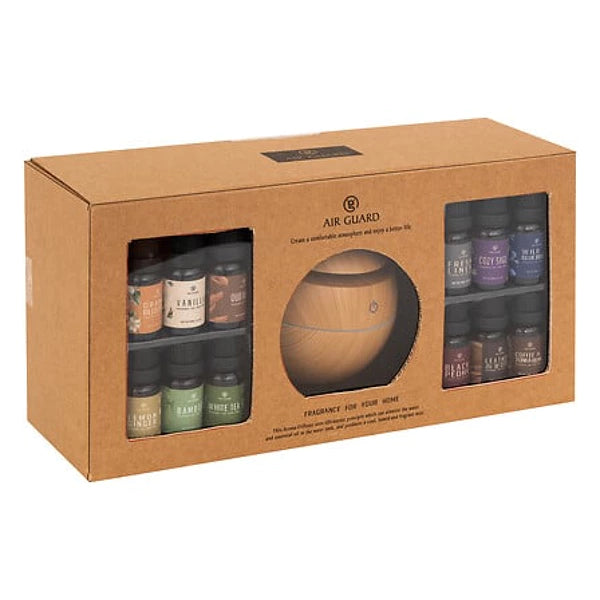 Coff Diffuser + 12 Hui PFM Aromatherapie Diffuser – Luxe Geurvernevelaar met 12 Geuroliën – Stil Design in Beige – Geurverspreider voor Woonkamer, Slaapkamer, Wellness & Kantoor.
